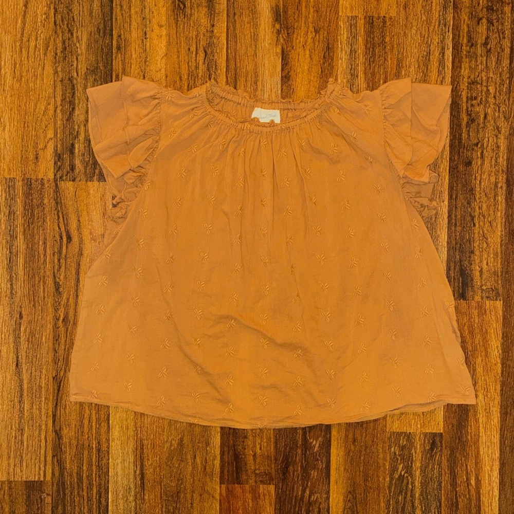 Universal Thread Womens XXL Burnt Orange Embroidered Flutter Sleeve Blouse Top